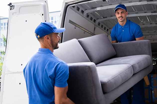 نقل عفش بريدة بواسطة فريق محترف من عرب موورز ہب يقوم بتحميل الأثاث بأمان داخل شاحنة نقل حديثة