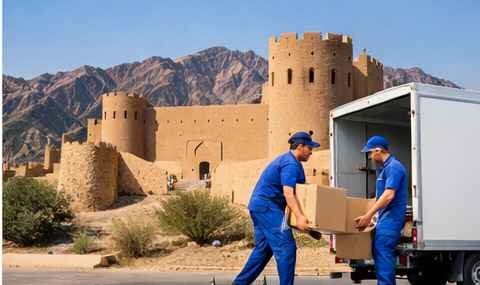 دينا نقل عفش في نجران بواسطة شركة عرب موورز ہب مع فريق متخصص يقوم بتحميل الأثاث باحتراف أمام موقع تاريخي مميز