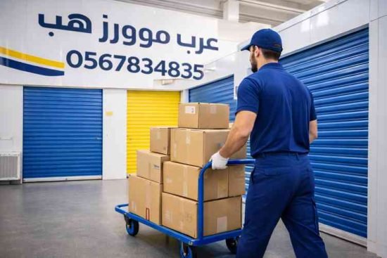 عامل عرب موورز ہب ينقل صناديق داخل مستودع مجهز – شركه نقل عفش بالدمام